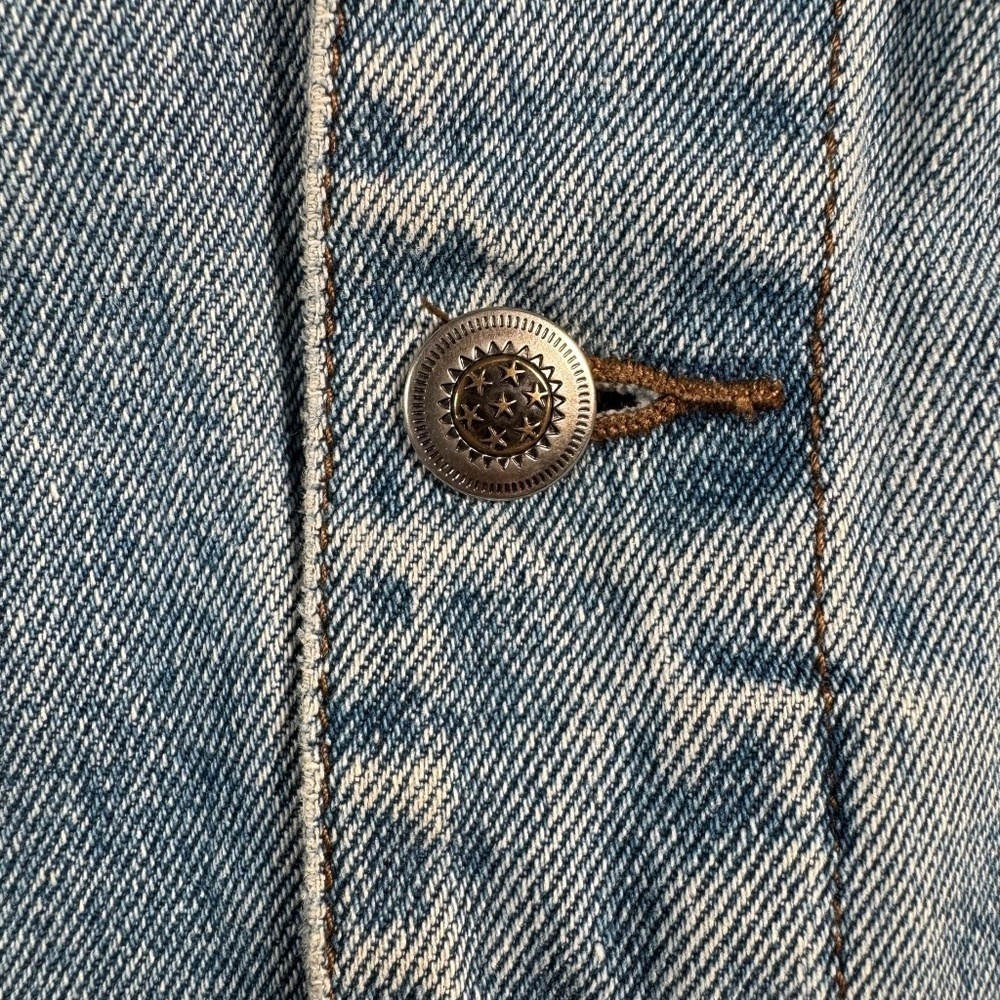 Dunbrooke Jacket Mens Large Blue Jean Barn Embroidered Leather Collared Vintage - Picture 14 of 16